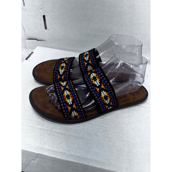 Maj Love Aztec print Womens Size 9 Sandals With Beaded Straps & Suede Footbed - Picture 4 of 4